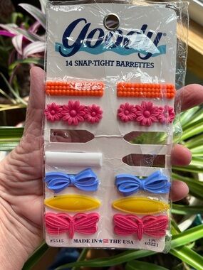 11 Vtg GOODY Snap Tight Plastic Barrettes #5515 New In Open Package Floral Bow++